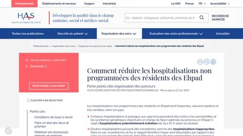 Capture d'écran de la HAS — section Personnes âgées