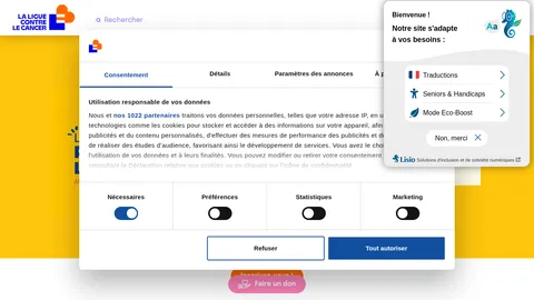 Capture du site Ligue contre le Cancer